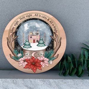 BOHO Silent Night Globe 12" Round Wood Sign Wall or Door Hanging
